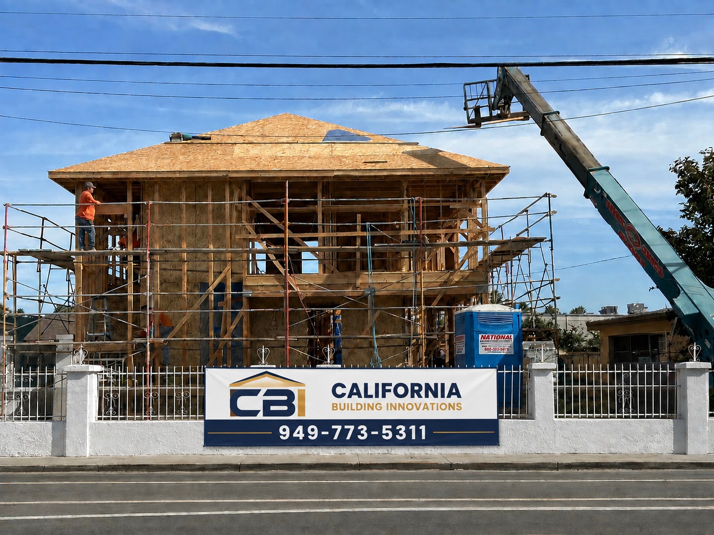 Two-story Pomona home during complete framing by California Building Innovations
